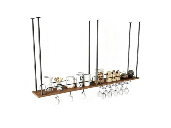 Gaommini Deckenmontiertes Weinregal mit Glashalter, Weinflaschenregal Hängepflanzen-Blumenständer für schwimmende Display-Aufbewahrungsregale in der Küche, Bar(1-TIER-80x30x50cm)