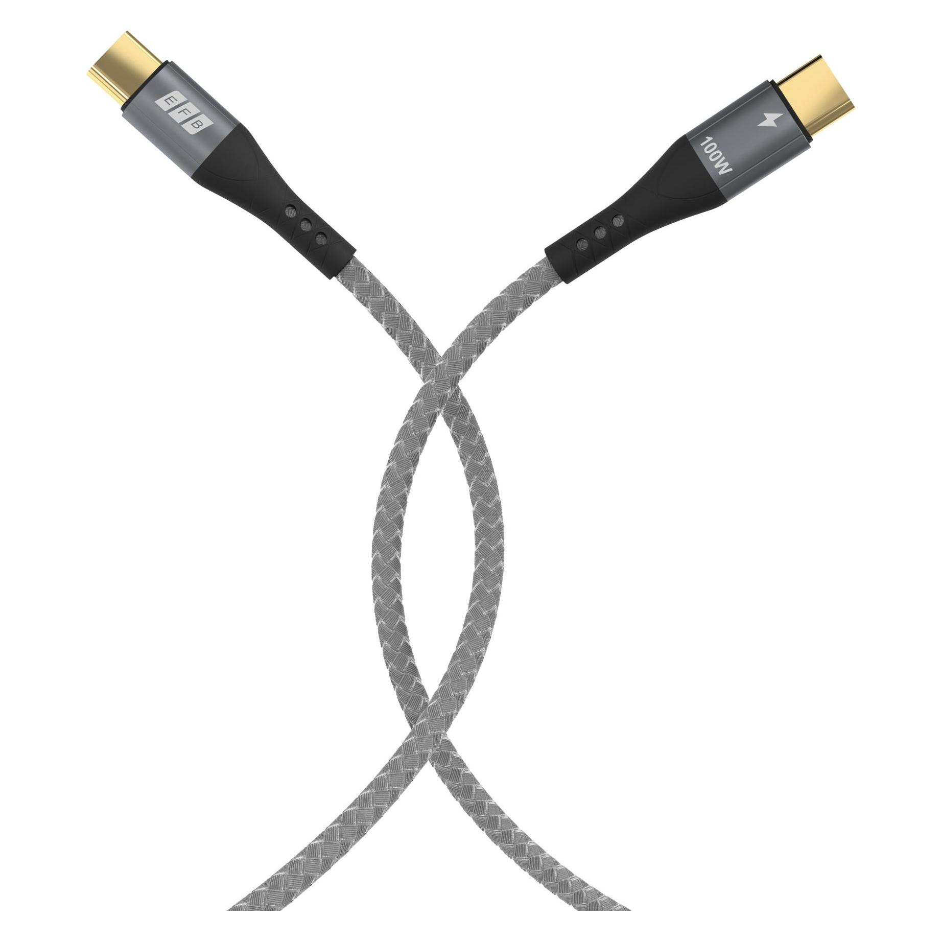 EFB Elektronik EFB USB-C cable set 100W PD 3.0 5A E-marker chip 0.5m+1m+2m gray gold contacts textile jacket (0.50 m, USB 2.0, 100 W) (USB-CC-00007)