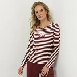 STRANDFEIN Shirt, Langarm Rundhalsausschnitt Detail-Stickerei figurumspielend