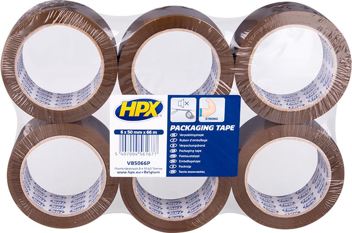 HPX Verpakkingstape Bruin 6 rollen 50 mm x 66 m