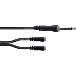 EY 0,3 VYY - Y-Adapter Kabel, 6,3 mm Stereo Klinke > 2x 3,5 mm Stereo Buchse,
