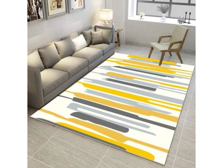 Tapis Salon Moderne Jaune - Grand Tapis Rectangulaire 120x180cm - Flanelle Douce et Absorbante