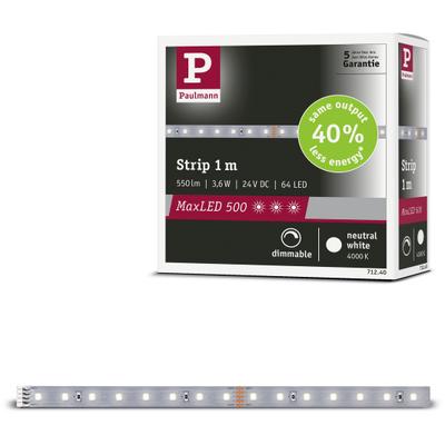 PAULMANN LED-Streifen "MaxLED 500 LED Strip Neutralweiß Einzelstripe", silber (silberfarben), Dioden 64 Stk., Gesamtlänge 1m, Lichterketten, LED-Streifen