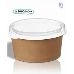 SET: Dressingbecher groß, Becher braun 60ml + Deckel, 2000 Stück, to go, take away, biologisch abbaubar, Kraftpapier+ PE