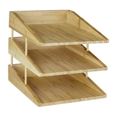 Relaxdays Dokumentenablage Bambus, 3 Ablagefächer, stapelbar, DIN A4 Ablage für Büro & Schreibtisch, Briefablage, natur
