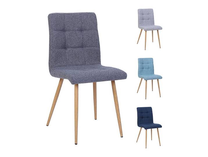 Lot de 4 chaises POKE Tissu simili lin bleu et gris