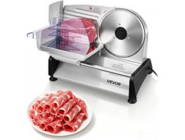 VEVOR Allesschneider Fleischschneider 200 W elektrische Aufschnittmaschine mit 19 cm Klinge, Fleischschneidemaschine mit 0–15 mm einstellbarer Dicke, für gefrorenes Fleisch Schinken Prime Steak