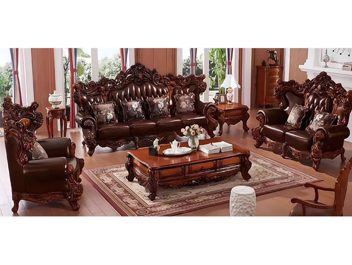 JVmoebel Polstergarnitur JVMoebel Wohnzimmer Set Braun Kunstleder mit 7 Sitzplätzen, (Set, 3-tlg)