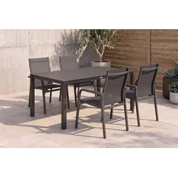 KETTLER BasicPlus Garten-Essgruppe, anthrazit, Alu/Spraystone/Textil, 160x95 cm, 4 Stapelsessel