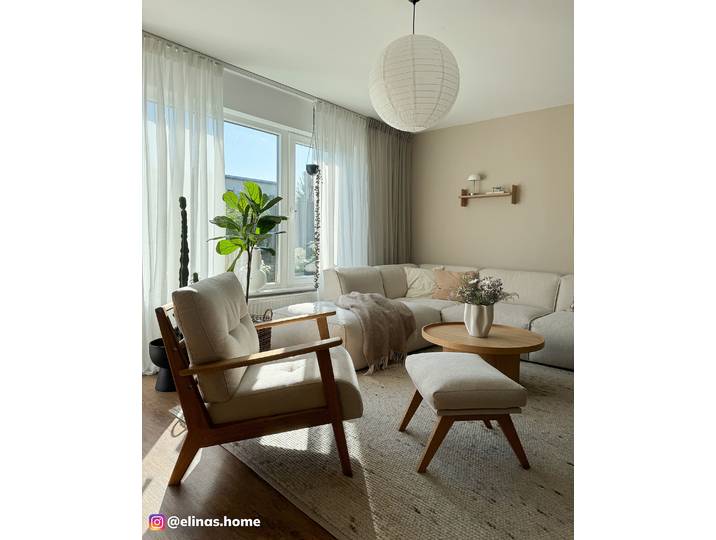 Repose-pieds 54 x 41 x 41cm Beige/Beige Chêne clair Tissu Saia: Beige