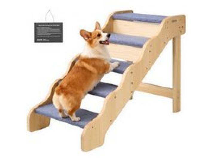 VEVOR Hundetreppe 910x430x630 mm, 5-stufige Hautiertreppe, Holztreppe geeignet für kleine, mittlere, große, ältere Haustiere sowie Welpen bis 68 kg, Hundeleiter für Betten, Sofas & Autos