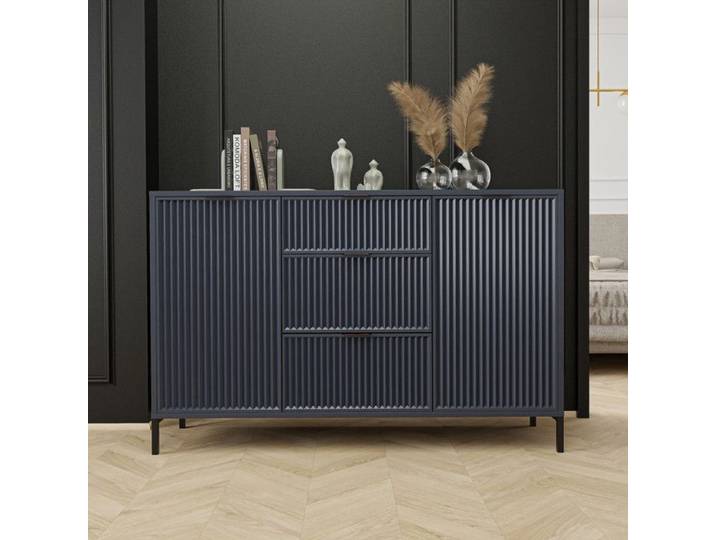 Commode Salon 135 cm WAVE - Commode Chambre - 135x40x86 cm - 2 portes et 3 tiroirs - Indigo