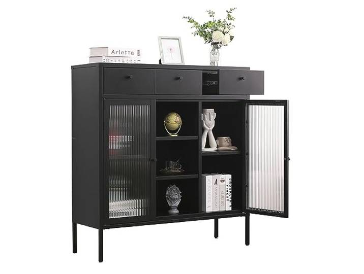 Mein-Regal Highboard Paris mit 3 Schubladen Beistellschrank Wohnzimmer Kommode für Bücher und Deko LxBxH ca. 105x35x110 cm, Stilvolle Aufbewahrung, Hochwertige Möbel, sideboard, blechschrank
