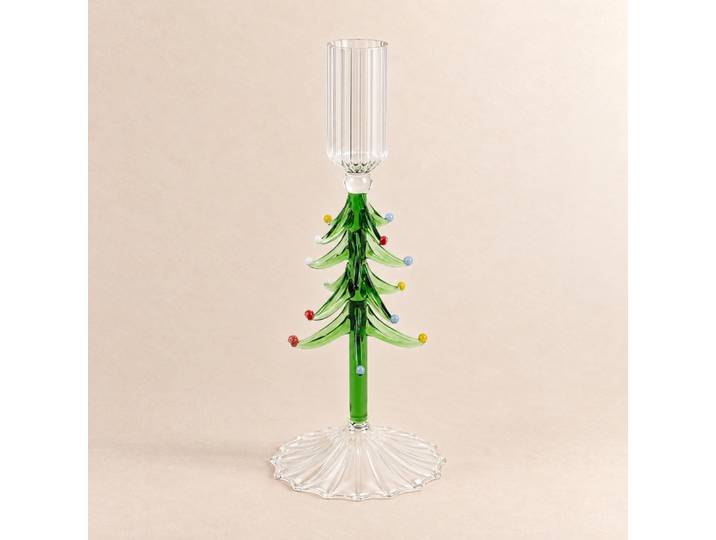 Mehrfarbiger Weihnachtsbaum-Kerzenhalter aus Glas