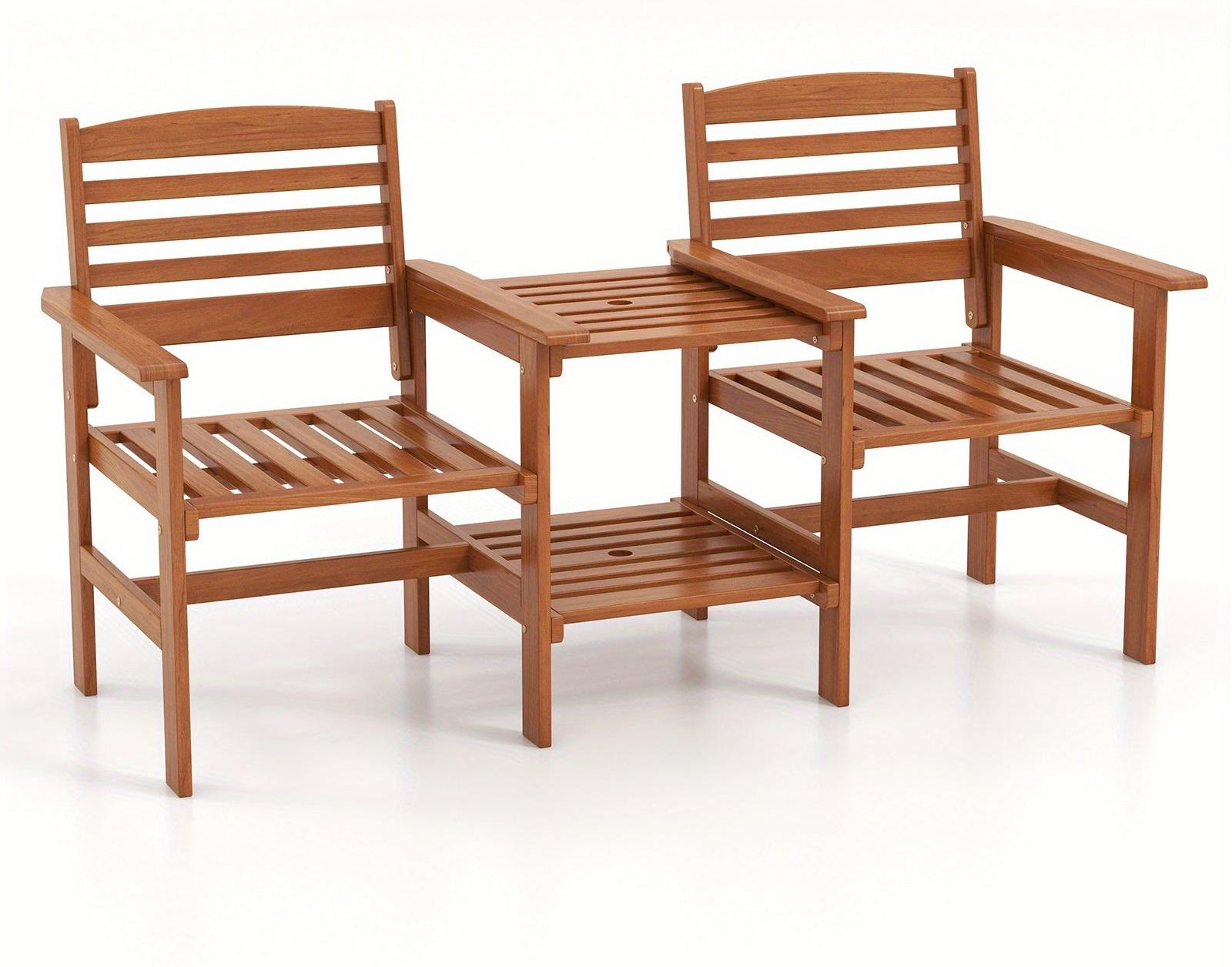 Bank für den Garten - Gartenbank - Bank für den Außenbereich - Sitzbank - Balkonbank - Holzbank für den Garten mit Platz für zwei Personen, inklusive Tisch und Sonnenschirmhalterung