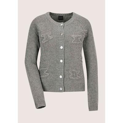 Longpullover MADELEINE "Strickjacke Kaschmir-Strickjacke mit Stickerei", Damen, Gr. 48, grau (steingrau, melange), Modern, comfort fit, Pullover Longpullover