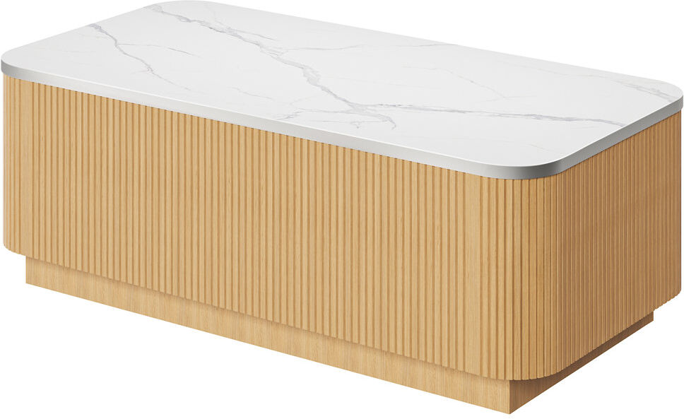 17 Stories Coffee Table, Stone‑Effect Marble Top with Hidden Storage Oak 35.5cm H X 100cm W X 50cm D