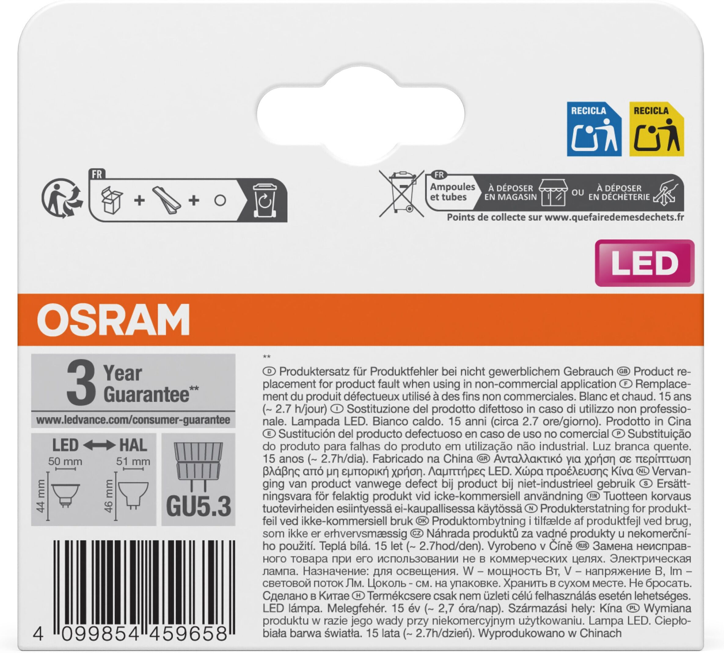 OSRAM LED-Leuchtmittel "LED-Spot Star MR16 Reflektor", Energieeffizienz: E, transparent (klar), L:4,4cm Ø:5cm, Leuchtmittel, LED-Leuchtmittel