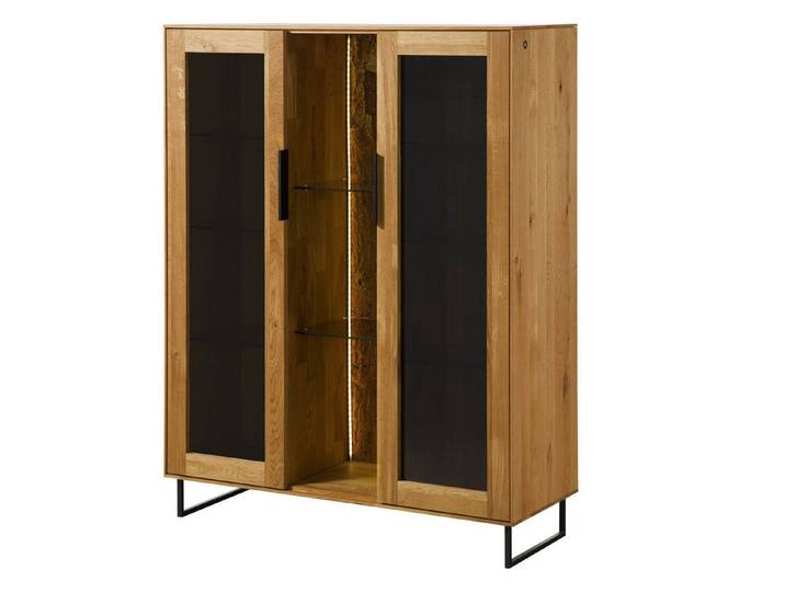 Massivmoebel24 Highboard LINDAU Wildeiche Massivholz natur (Massivholz teilmontiert 70 kg LINDAU #18), Wildeiche 112x43x145 cm natur geölt