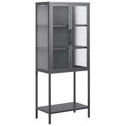 Vitrine Cube Schwarz Metall Riffelglas