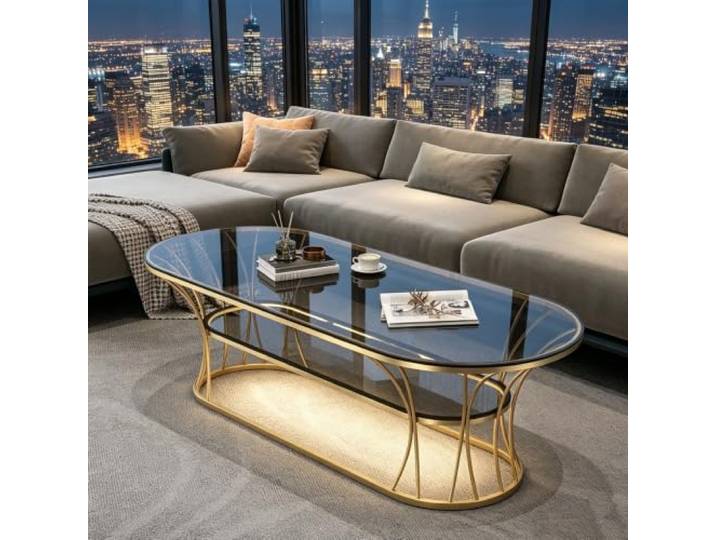 EBOYNSowAprr Ovaler Couchtisch aus gehärtetem Glas mit abgerundeten Kanten Table basse coins arrondis anti-chocs, plateau verre trempé épaissi résistant aux rayures (double layer-B,100.1 cm)