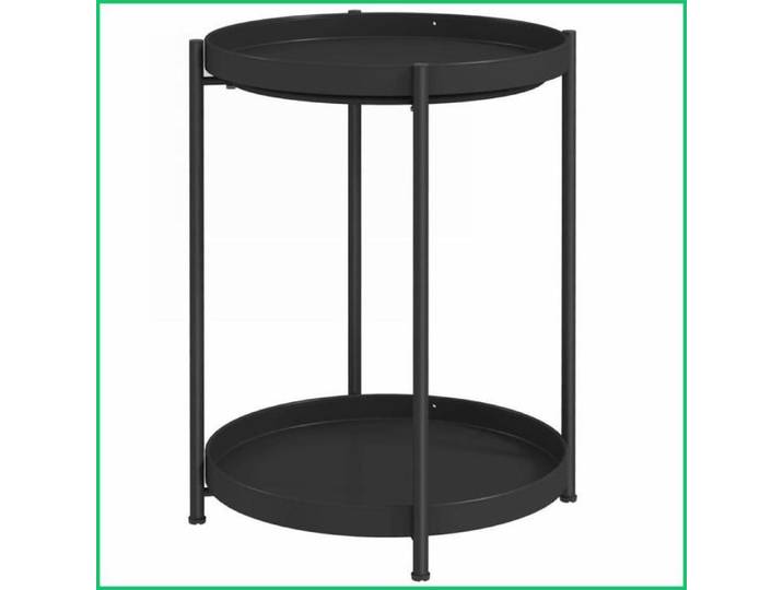Table de Chevet Basse - Ronde 2 Étagères Acier - Noir
