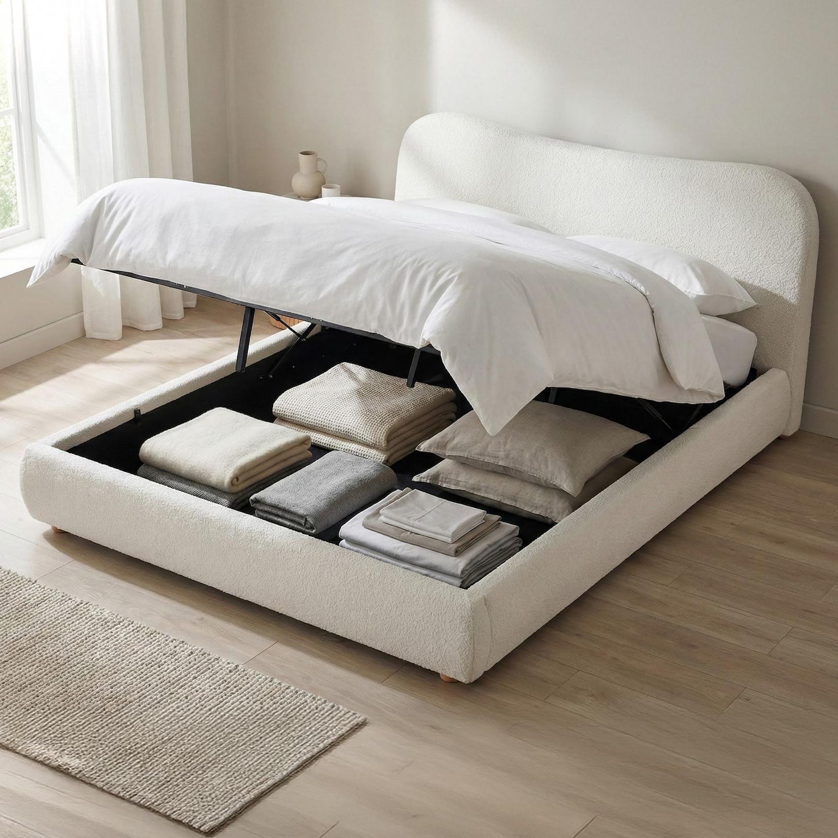 CLP Bett Maido Teddy Stoff 180x200 cm - Farbe: creme, Größe: 180x200cm