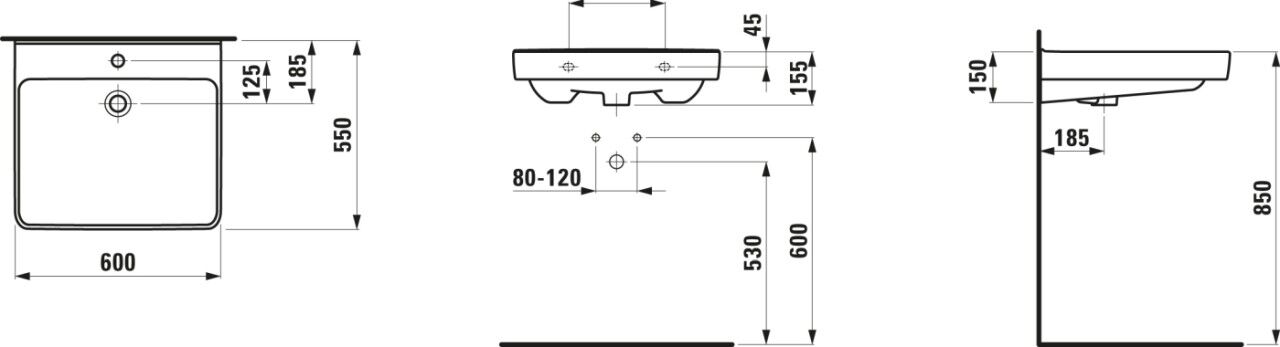 LAUFEN Waschtisch barriere-frei PRO LIBERTY 550x600x190 H811950A001041