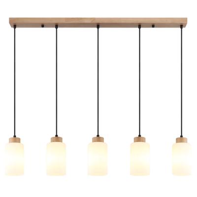 GLOBO LIGHTING Hängeleuchte "ROWENA", weiß (braun), 5, H: 120cm, 1 Stk., Leuchten, Holz-Pendelleuchte breit, Opalglas, E27, kürzbar, Hängeleuchte