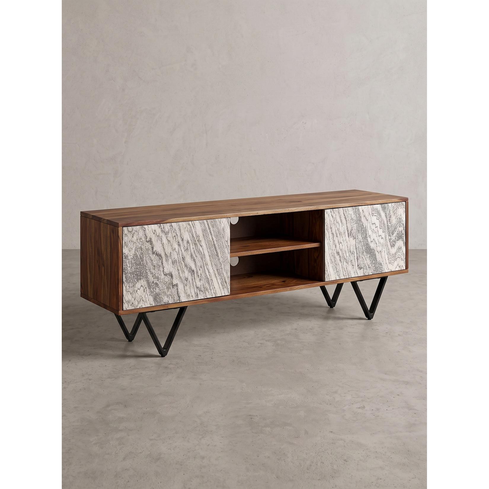 Lowboard Dunkles Massivholz Braun-Weiß 150x35x56 cm - AREZZO Kadima