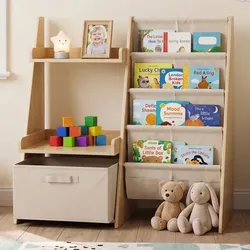 Relaxdays Bücherregal Kinder Stofftaschen & Box Weiß,Hellbraun