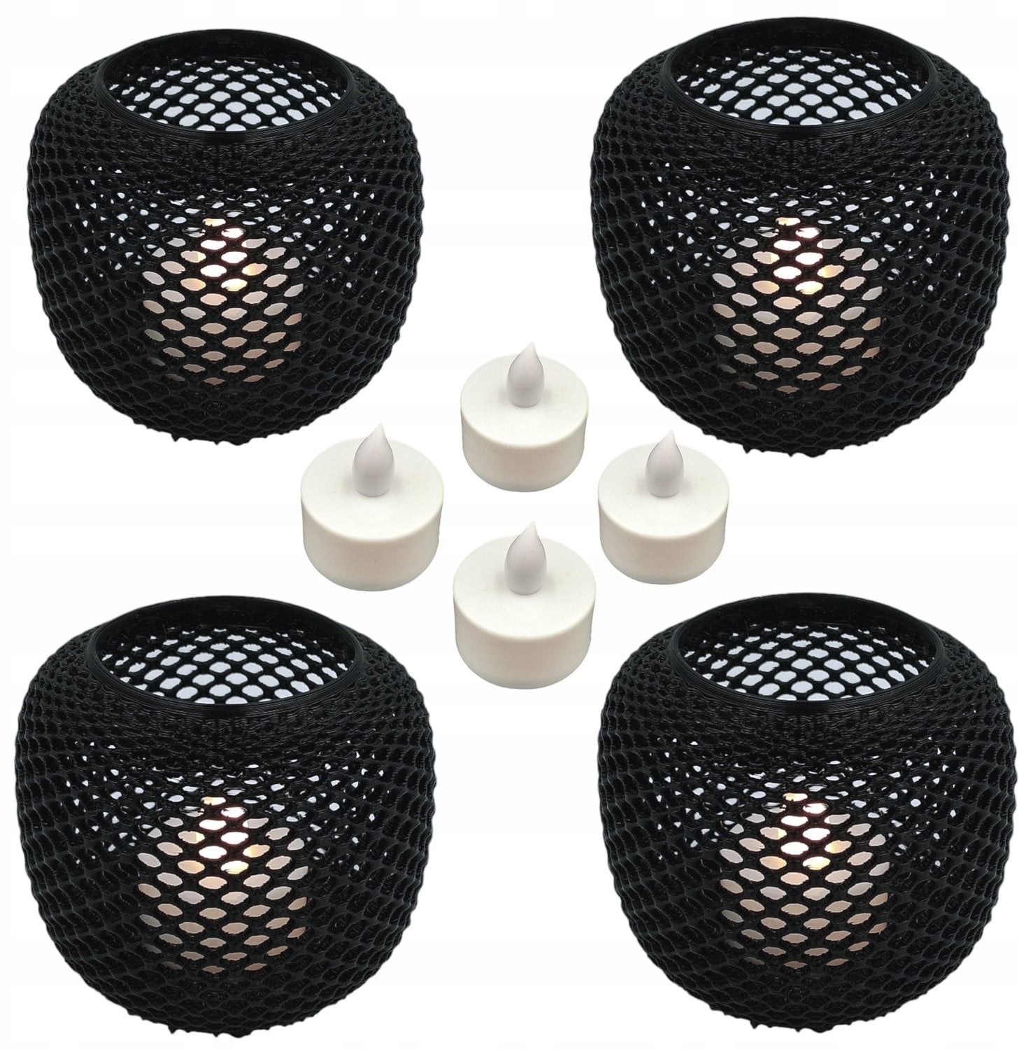 Set van 4 zwarte ronde LED theelichthouders voor op tafel