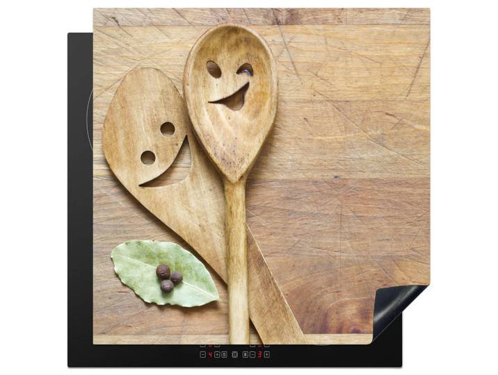 MuchoWow Herabdeckplatte - Holz - Löffel - Braun - Smiley - 78x78, Hellbraun, Kunststoff, Quadratisch, 78x78x0.2 cm, Geschirr, Tischkultur & Serviergeschirr, Servierplatten