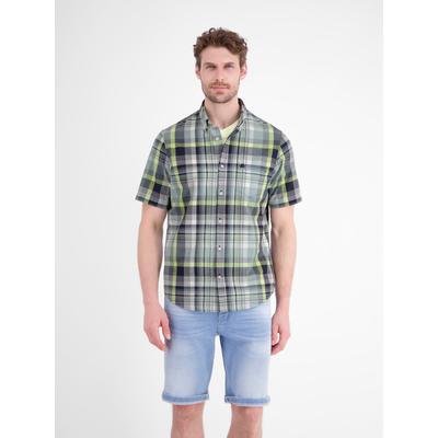 Kurzarmhemd LERROS "Sportliches Kurzarmhemd mit Karos aus reiner Baumwolle", Herren, Gr. XXL, Normalgrößen, grün (classic navy), 100% Baumwolle, Hemden