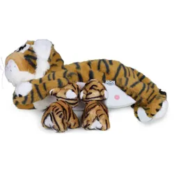 Kuscheltier Tigerin mit Jungen Plüsch Braun, Weich, Waschbar - Mamanimals Familienkuscheltier - Für Kinder