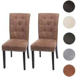 2er-Set Esszimmerstuhl Chesterfield II, Stuhl Küchenstuhl, Nieten ~ Stoff/Textil braun, dunkle Beine