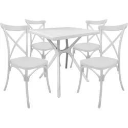 Set aus 4 Kreuzstühlen mit Hugo-Quadrat-Harztisch Weiß