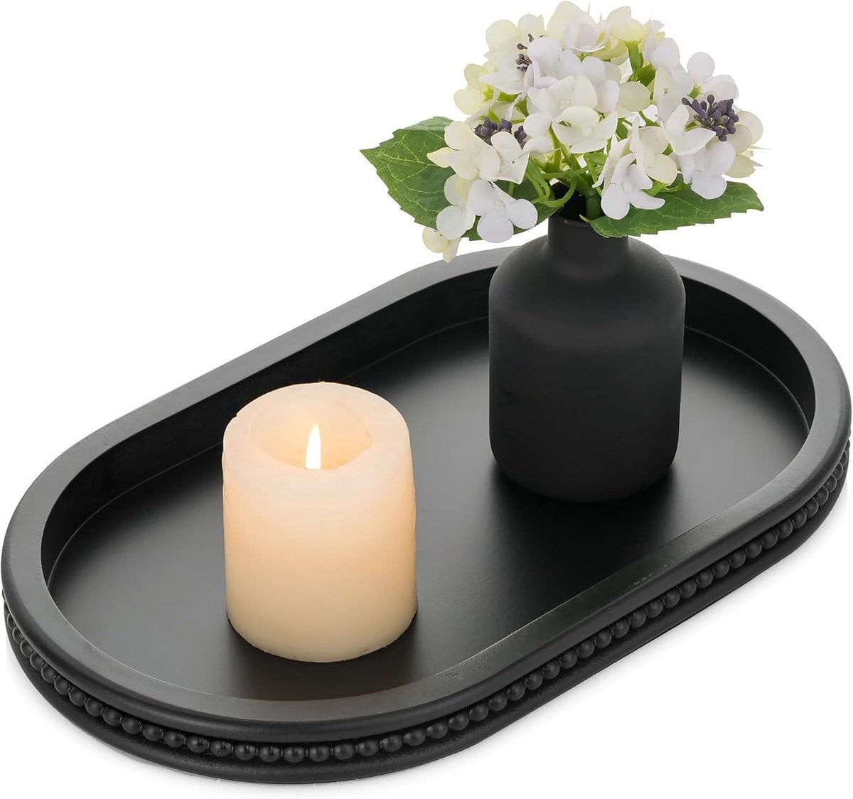 Ibenzoa Elegant Ovaal Houten Decoratiedienblad met Kristalkralen
