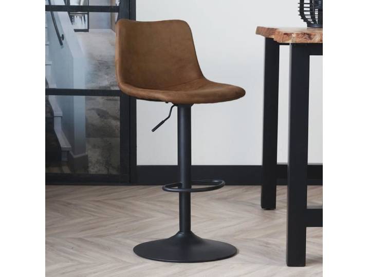 BORAN Tabouret de bar pivotant industriel en cuir cognac