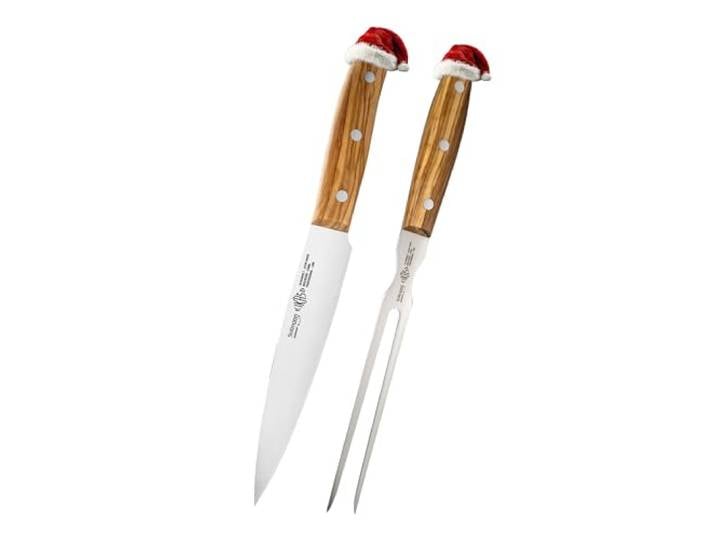 EIKASO Solingen Tranchiermesser Set 2tlg Molybdänstahl 1.4116 mit edlem Olivenholzgriff perfekt geeignet für Truthahn Gans und ideal Weihnachten für die ganze Familie (Schinkenmesser + Fleischgabel)