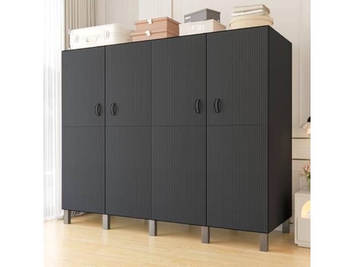 SPTZQURY 242cm Faltbarer Stoffschrank Kleiderschrank (Black, 190cm)
