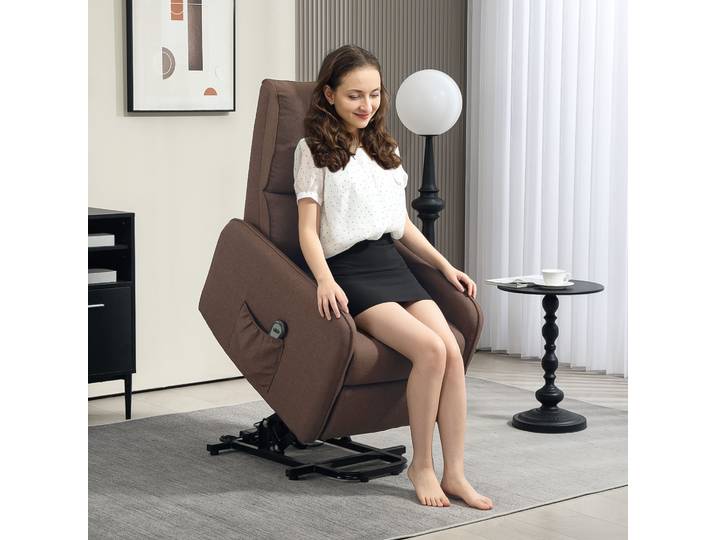 HOMCOM Fauteuil Relax Reclinable Électrique Tissu Lin Marron