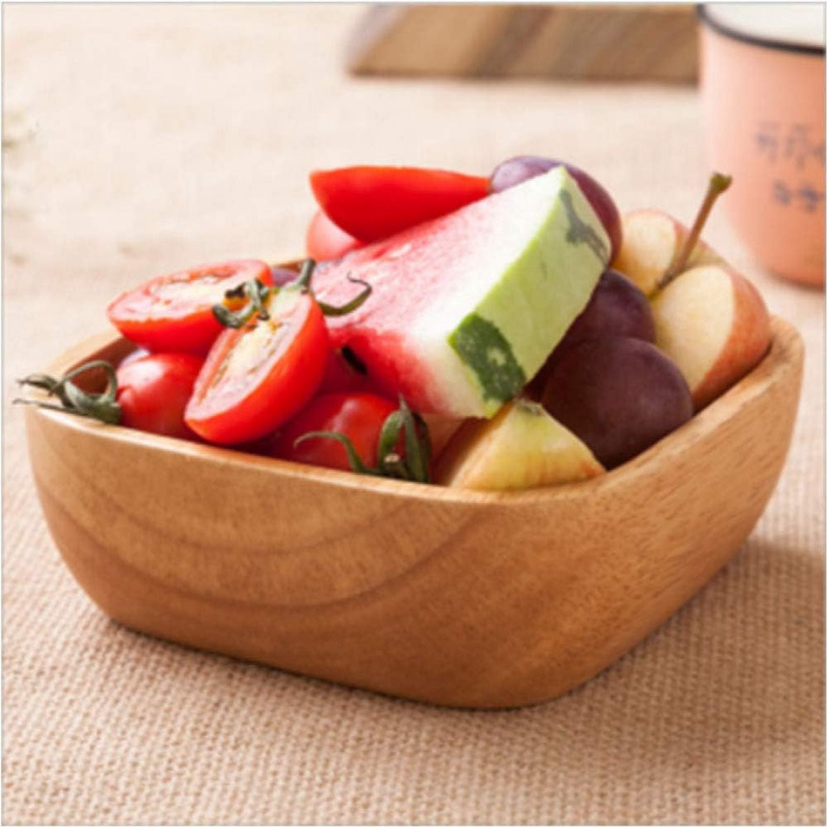 Houten Fruitschaal en Saladeschaal in Houtkleur - 12,5 x 4,3 cm
