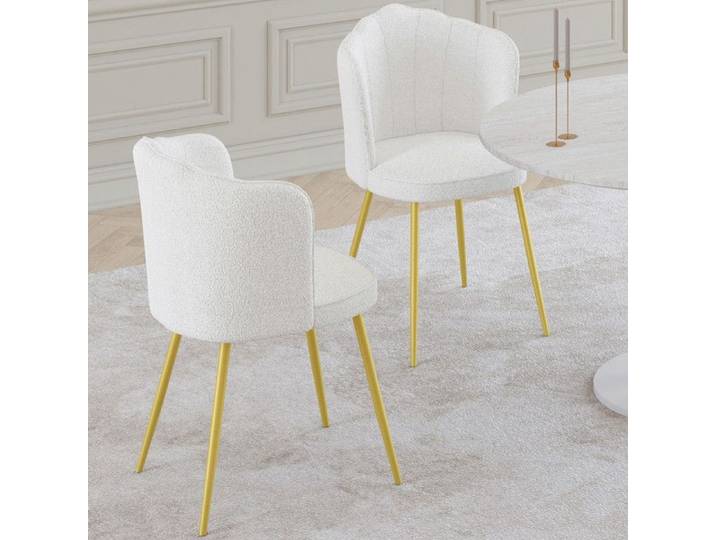 IDMARKET Lot de 2 chaises de salle à manger ADELAIDE en bouclette blanc