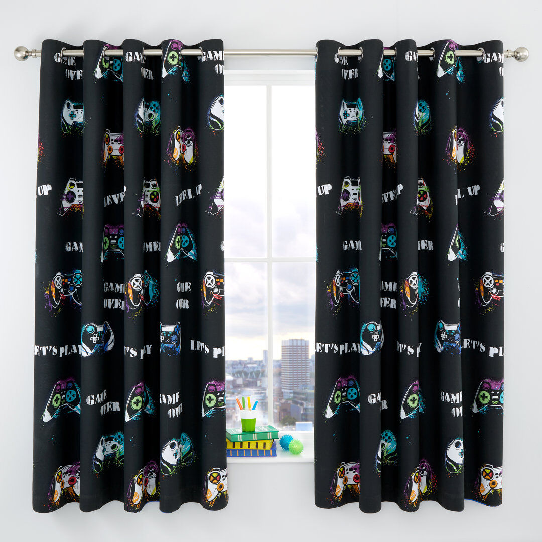Catherine Lansfield Game Over 66x72cm Reversible Curtain Black;Blue 168cm W X 183cm H
