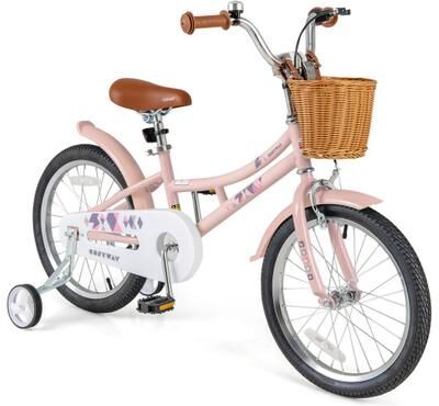 Costway 18 Inch Kids Bike Retro Bicycle with Adjustable Height and Basket for Ages 4-8 Years Old-18 inches