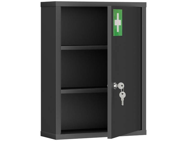 Kleankin Medizinschrank Kaltgewalzter-Stahl Schwarz, Metall, 15x53.5x40 cm, Badezimmer, Badmöbel, Medizinschränke
