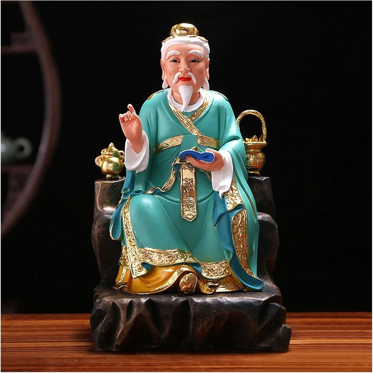 Handgesneden Boeddha Beeld voor op tafel - Feng Shui Decoratie - Blauw/Goud