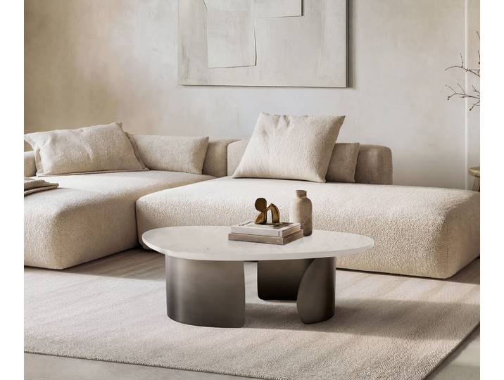 Table basse Marvello 100x50 cm marbre blanc métal Black Antique