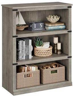 Garvee 3 Tier Bookcase, Farmhouse Book Shelf, Low Book Case Wooden 3 Shelf Bookcase